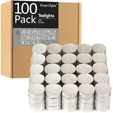 Tealight Candles - 4 Hours - Giant 100,200,300 Bulk Packs - White Unscented European Smokeless Tea Lights for Shabbat, Weddings, Christmas, Home Decorative- 100 Pack Cover