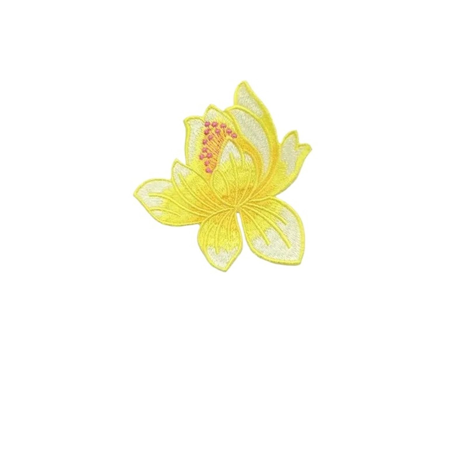 Wtaxbh Yellow Iron On Patches 6Pc 8.5Cm/Lotus Flower Applique Patches Thermocollant,Fabric Flowers Embroidery Iron On Stickers For Clothing,Dress,Cheongsam(Yellow)