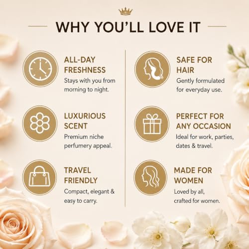 Image of Pillow Talk Hair Perfume for Women - 30ml | Floral Woody Musky Hair Fragrance | Long Lasting Lightweight Hair Mist | Rose White Florals Warm Woods & Soft Musk Scent | Non-Drying Luxury Hair Perfume