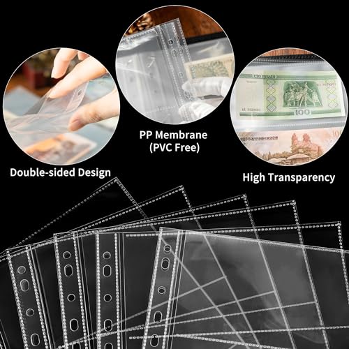 90 Taschen Banknoten Taschen - 15 Blatt für je 6 Banknoten Transparentes Währungsseiten Banknoten Sammelbuch Geldscheinhalter Sammeln von Euros, Papiergeld, Fremdwährung und Gutscheinen PCP0115