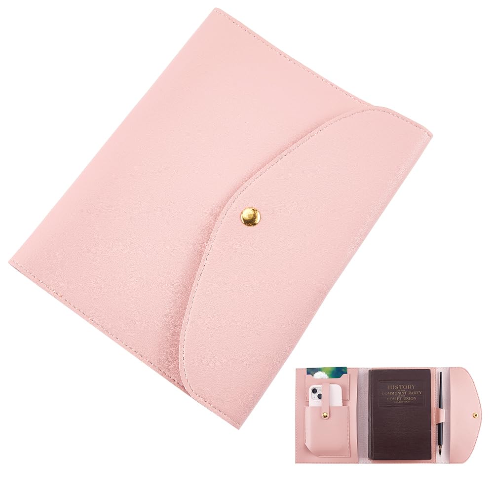 CRASPIRE A5 Leather Notebook Cover with Card Slots Waterproof Pink PU Envelope Folder Business Briefcase Envelope Folder Leather Portfolio Organizer for Notepad Phone Cards