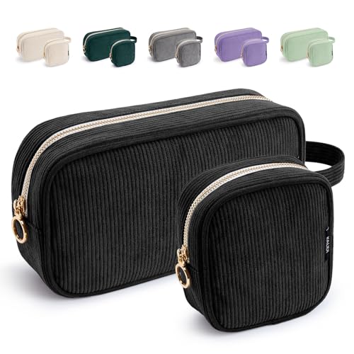 KALIDI Make Up Tasche Cord Kosmetiktasche Damen Tragbar Schminktasche mit Fächern MetallreißVerschluss Kosmetiktaschen Reise Makeup Organizer Make-up Bag Kulturtasche für Frauen Mädchen