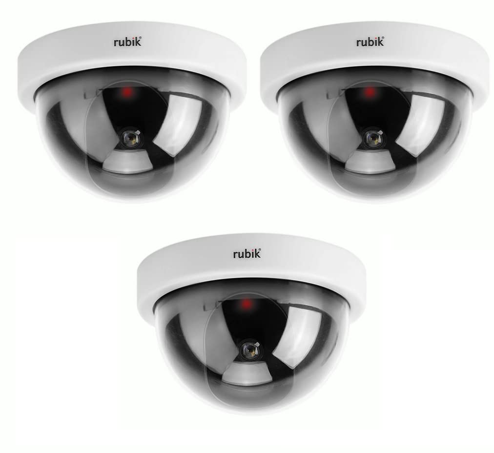 Rubik 3pc Dummy CCTV Dome Camera with Red LED Light, Fake Surveillance Simulation Camera Security Indoor Dome Camera with LED Light (White)