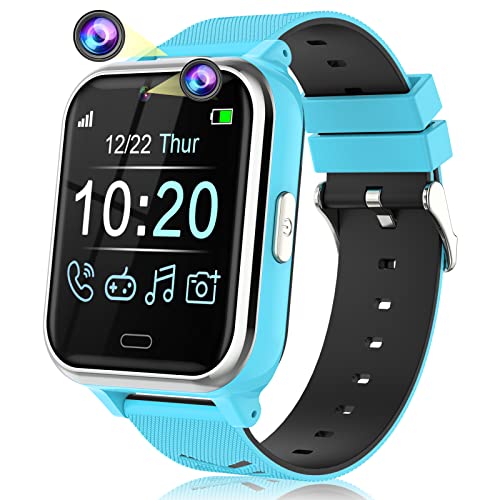 BAUISAN Montre Connectée Enfant - Smartwatch Téléphone Intelligente avec 17 Jeux, Appel, SOS, Musique, Appareil Photo, Lampe de Poche, Reveil, Watch pour Ado Fille Garçon 4-12 Ans Cadeau (Bleu)