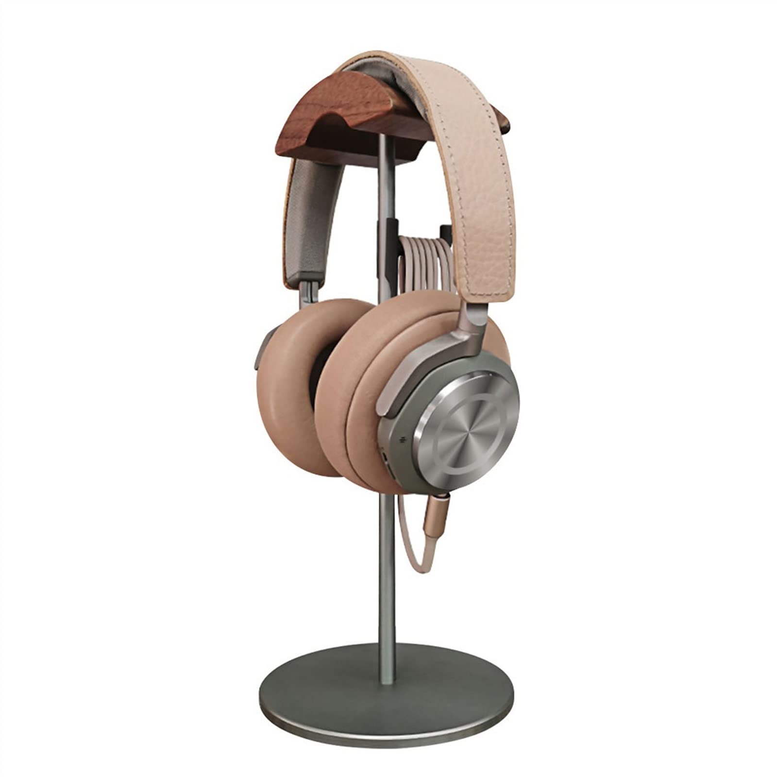 Soporte para auriculares Percha Soporte for auriculares de madera de nogal y aluminio, soporte for auriculares for juegos de nogal natural con base sólida y pesada for exhibición de escritorio de mesa