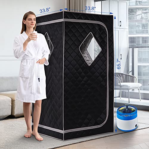 Zonemel Full Size Portable Steam Sauna, Personal Home Spa, 1500 Watt 4 Liter Steamer With Remote Control, Timer, Foldable Chair (L 33.8" X W 33.8" X H 65.7", Black) #TOP1