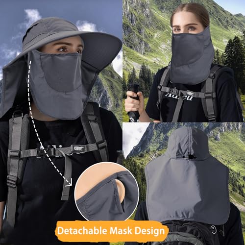 Image of Sun Hats for Men Women Detachable Face Cover Wide Brim Fishing Hats with Neck Flap UPF 50+ Outdoor Safari Hats