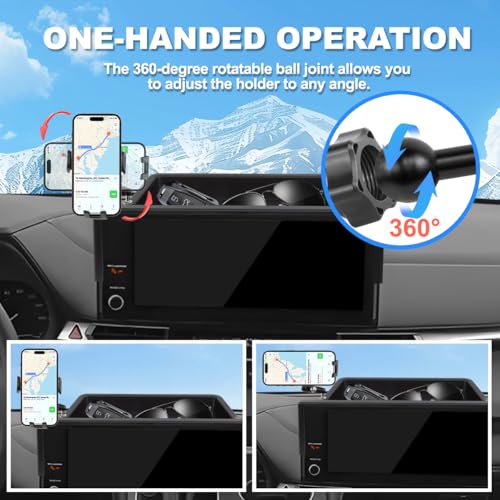 Image of Car Phone Holder Compatible with Toyota Sienna 2025 Accessories 12.3-Inch Screen Fixed Clip, Cell Phone Mount with Dash Tray Organizer Hands-Free 360 Rotation (Not for LE Trim 8-Inch)