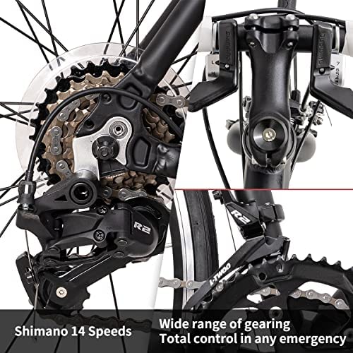 Hiland Rennrad 700c Racing Bike City Pendlerfahrrad mit 14 Geschwindigkeiten Antriebsstrang 50cm schwarz Herrenrad Damenfahrrad