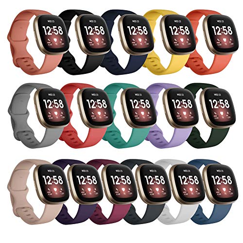 Replacement Bands Compatible with Fitbit Versa 3 / Fitbit Sense, Silicone Adjustable Classic Accessory Wristband Fitness Straps for Women Men,Small and Large