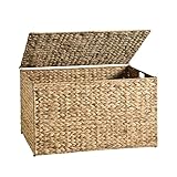 MOORLITER Water Hyacinth Storage Basket with Lid, 42.3 Gallon (160L) Blanket Storage Basket with Handles, Woven Storage Bin, Foldable, Metal Frame, for Bedroom, Laundry Room, Natural