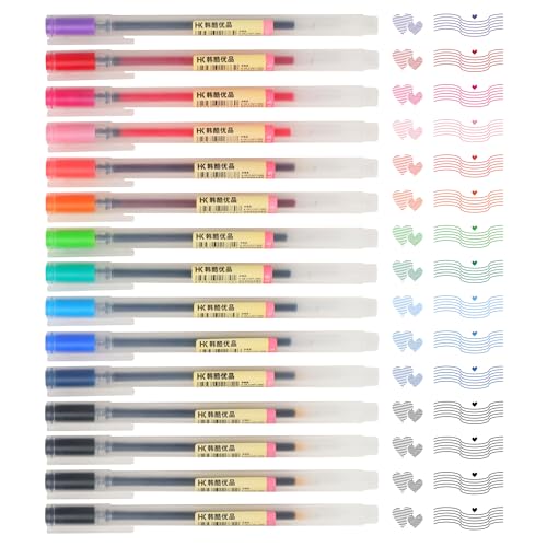 Colored Gel Pens, 0.5mm Fine Tip Pens, No Bleed, Quick Dry, 15 Pack Japanese Style Ball Point Journaling Pen for Coloring, Note Taking, Office School Supplies