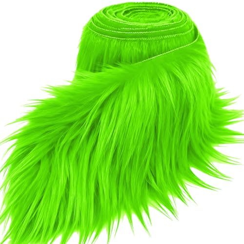 Fluorescent Green 2x60Inch Faux Fur Shaggy Plush Faux Fur, Fabric