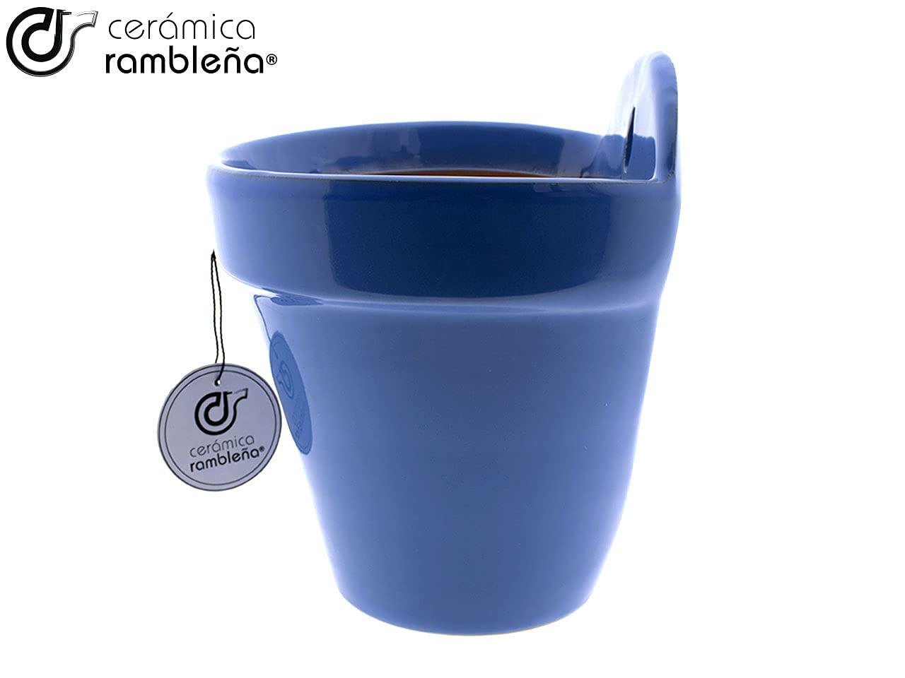 CERÁMICA RAMBLEÑA | Vaso da Fiori per Parete | Vaso Ceramica | Vaso Esterni con Foro per Appendere e Drenaggio | Vaso Azzurro - Modello D92 | Fatto in Spagna 18x16x21.5 cm