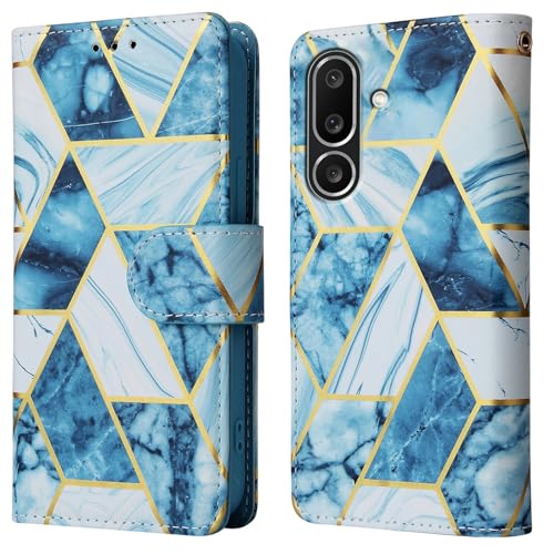 Image of ClickCase for Samsung Galaxy M36 5G Marble Series Faux Leather Back Case Card Holder Wallet with Magnetic Closure Flip Cover for Samsung Galaxy M36 5G (Marble Blue)