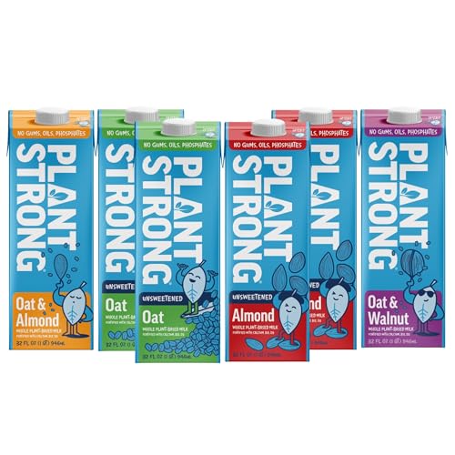 PLANTSTRONG Dairy-Free Milk Best Sellers Variety Pack – Whole Plant-Based Milk, Fortified with Calcium, B12 & D3, No Gums or Oils, Non-GMO Project Verified, Gluten Free, Vegan (6-Pack (32 Fl Oz Each))