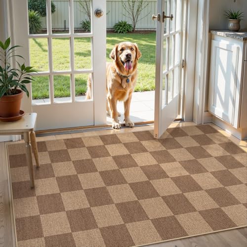 Lahome Checkered Easy Jute 3x5 Outdoor Rug, Washable Rugs for Entryway