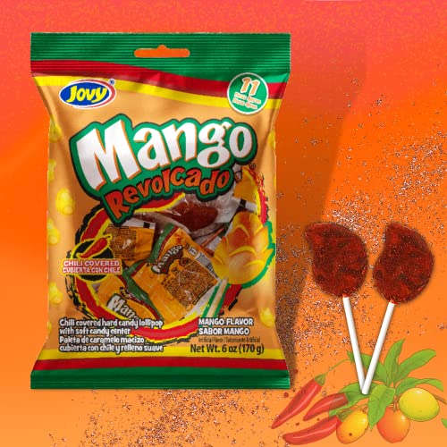 Mexican Candy Spicy Mango Lollipop, Chili Covered Hard Candy With Soft Center Lollipops, Individually Wrapped Goody Bag Fillers, 33 Suckers Total #TOP4