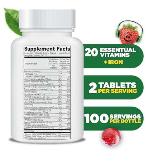 Lifeable Kids Multivitamin with Iron Chewable Tablets, Ages 2+, 150 Count - Image 2