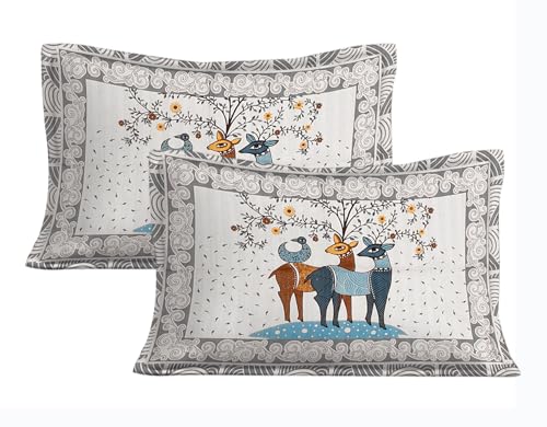 Image of JAIPUR PRINTS 100% Cotton Bedsheet for Double Size Bed bedsheets Rajasthani Jaipuri Printed Double Size Bedsheet with 2 Pillow Cover / 90x100 inch / 235x215 cm / (A,Gray)