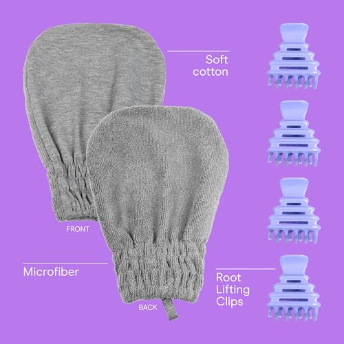 Image of Conair Curl Care Essentials Kit, Brush for Loose Curls, Mitt, & 4 Clips | Complete curly hair care kit: detangling brush, microfiber drying mitt, styling root clips, ideal for curl care beginners.