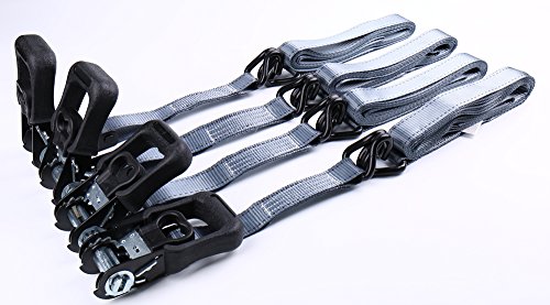 Atom 011 Ratchet Tie Downs Straps with S-Hooks 4-Pack Set 1-1/4 Inch x 15-Feet - 2500 Lb Break Strength