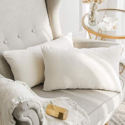 Image of Khooti Velvet Cushion Cover Pack of 1-14 inch x 20 inch / 36 x 51 cm - Cream White - Soft Pillow Covers Cushion Case for Sofa Bedroom Livingroom Chair Car, Cushion Cover