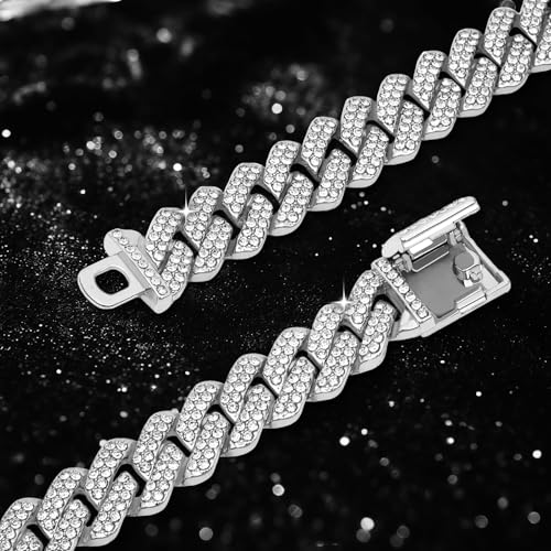 Mens Cuban Link Chain Iced Out Miami Cuban Necklace/Bracelet |14mm Silver & Gold Plated Chains | Bling Diamond Hip Hop Jewelry For Men Women - Image 4