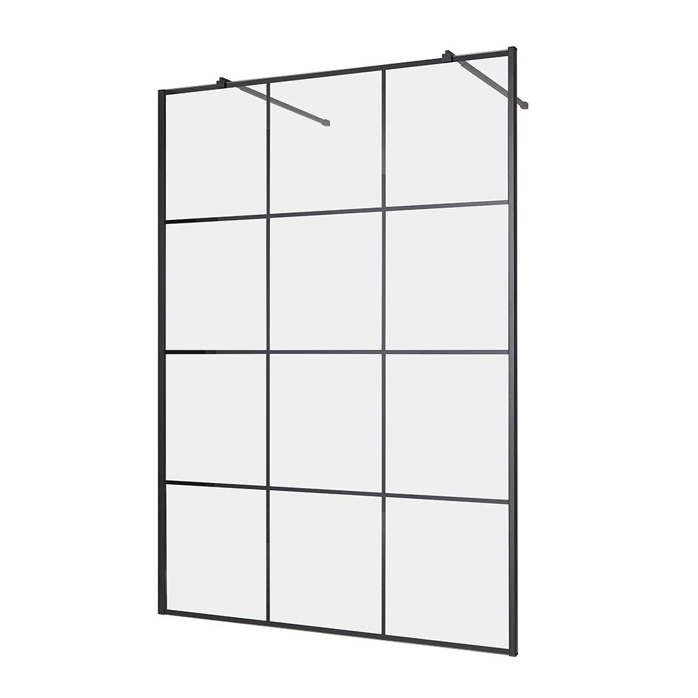 Milano Black Barq Grid Reversible Shower Enclosure Screen - 1400Mm
