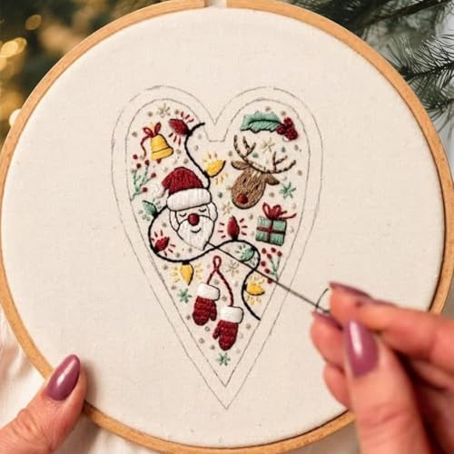 TIMLIFE DIY Heart Shaped Hand Embroidered Christmas Ornament Kit, 2026 New Embroidery Christmas Ornament Kits, Handmade Tree Decoration for Holiday Decorations, Winter Decor (4PCS) - Image 4
