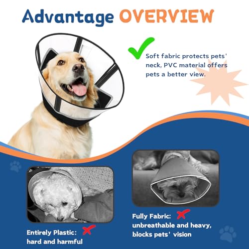 Supet Dog Cones for Large Dogs, Soft Dog Cone Collar to Stop Licking, Comfortable E Collar with Soft Fabric After Surgery, Adjustable Pet Recovery Collar (L)