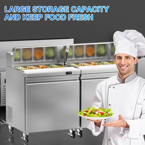 Image of Rockitch 29 inch W Commercial Sandwich Prep Table Refrigerator, 7.6 Cu.ft Stainless Steel Sandwich Prep Table with 8 Pans, Single Door Fan Cooling Salad Prep Station for Restaurant Food Prep, ETL Approved
