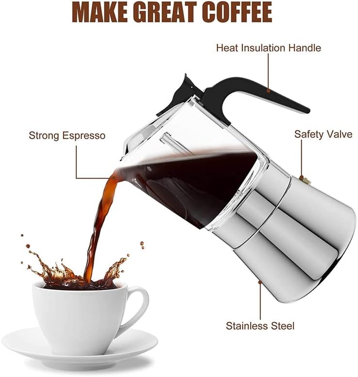 Coffee Press Glass Espresso Machine Kettle Stainless Steel Classic Percolator Pots(360ML)