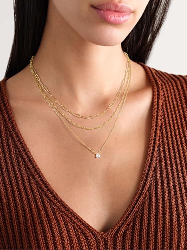 Gold Layered Necklace for Women, Dainty 14K Gold Plated Non-Tarnish Irregular Circle Pendant Choker Paperclip Chain Necklaces, Minimalist Trendy Stackable Necklace Jewelry Gift for Mom3
