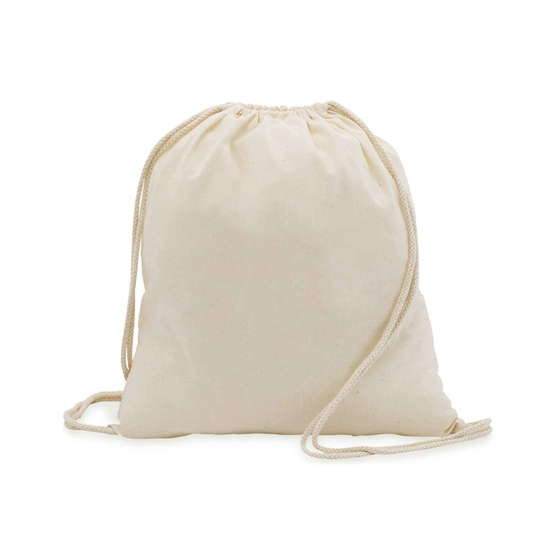 DISOK. Lote de 50 mochilas de cuerdas gruesas en tejido 100% algodón de suave acabado en color natural. Con cuerdas autocierre a juego.