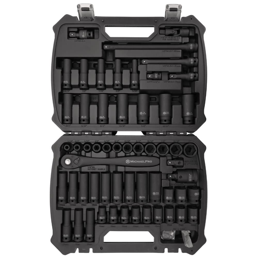 MichaelPro 60-Piece 1/2-Inch Drive Impact Socket Set, SAE and Metric ...