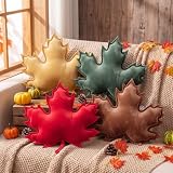 RattanView 4 Pcs Fall Maple Leaf Plush Throw Pillow for Decoration 3D