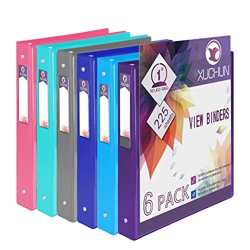 XUCHUN 6Pack 1”Inch Round 3 Ring Binder View Binders with 2 Pockets,Holds 225 Sheets Assorted Colors for Office,Home,School (Multicolor) 1 XUCHUN-6Pack-1Inch-Round-3-Ring-Binder-View-Binders-with-2-PocketsHolds-225-Sheets-Assorted-Colors-for-OfficeHomeSchool-Multicolor