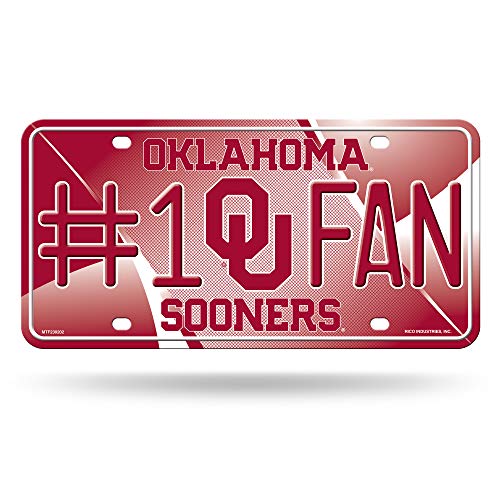 Rico Industries NCAA Oklahoma Sooners #1 Fan Metal License Plate Tag