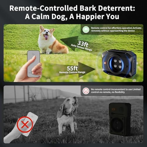 QEWEUUIE Anti Bell Gerät Hunde,55Ft Antibell für Hunde mit Fernbedienung,3 Modi, Drinnen und draußen IPX4 wasserdichtes Antibell Ultraschall Gerät,Geeignet für kleine, mittelgroße und große Hunde.