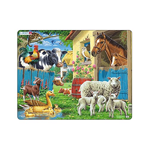 Larsen FH23 Puzzle Les Animaux de la Ferme pour Enfants – 23 Pièces avec Cadre et Plateau Guidé – Découverte des Animaux Domestiques