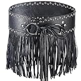 Design à franges unique:Cette ceinture punk présente un style de jupe à franges distinctif combiné à des détails de rivets, un accessoire de mode audacieux qui rehausse votre tenue d'une touche tendance.