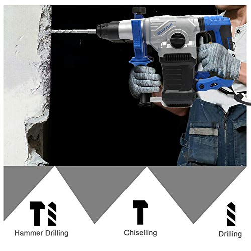 1500W Bohrhammer mit 8tlg Bohr-Meißel-Set 3-Funktions-Bohrhammer, Hammer/Bohren/Meißeln, Schlagstärke 5J, SDS-Plus, 360… – Bild 4