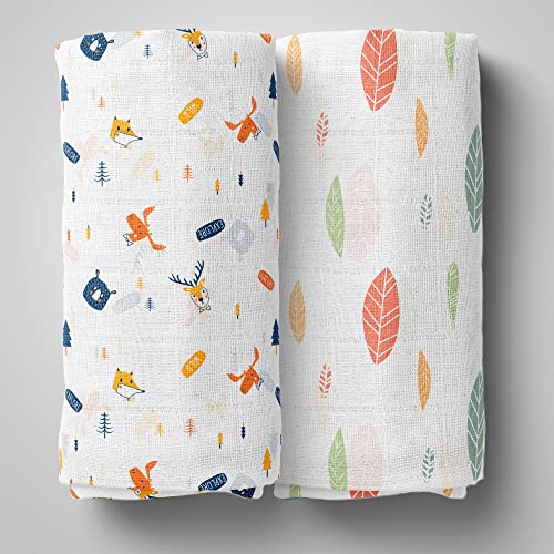 Image of 1ST STEP Muslin Swaddle 60cm*75cm (Pack of 2) Deer, Leaves