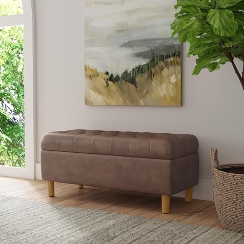 Image of HomePop 40 inch Ainsley Button Tufted Storage Bench - Brown Faux Leather
