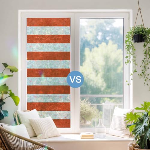 Película para ventana con franjas blancas 3D naranja 17.7x78.7 in miniatura 3