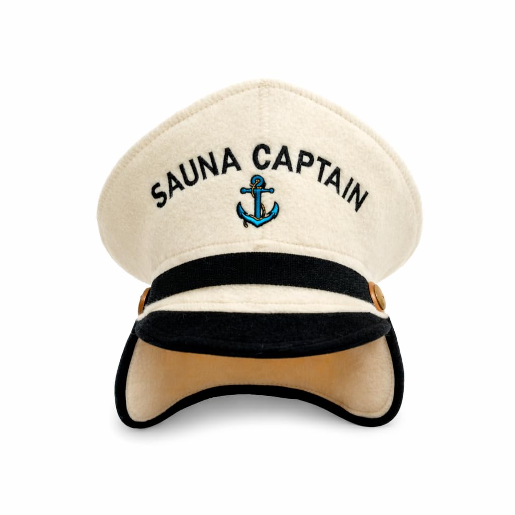 Naturalna tekstylna czapka do sauny biała - 100% wełna organiczna filcowe czapki dla rosyjskiej banyi - chroń swoją głowę przed ciepłem - w zestawie angielska sauna e-book przewodnik - z haftem
