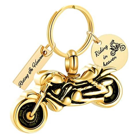 Yinplsmemory Cremation Jewelry Motorcycle Urn Keychain for Ashes Keepsake Urn Key Ring for Human/Pet Ashes Holder Cover