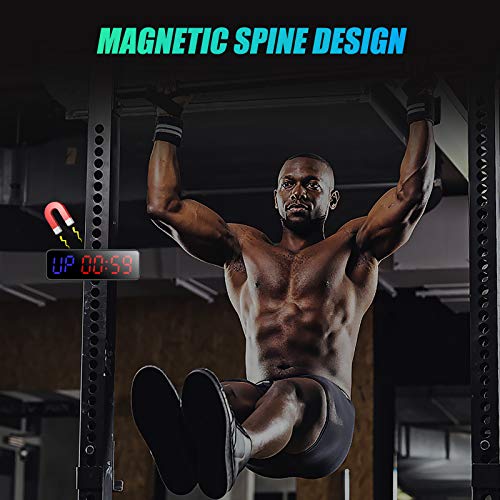 Portable Gym Workout Timer, Fitness Clock with The Rubber Case and Built-in Magnetic Spine, Large LED Digital Anti Vertigo Display, for Home Garage