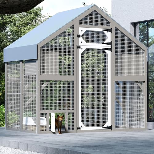 PetsCosset 71' H Catio Outdoor Cat Enclosure for Multiple Cats Large Wooden Walk in Cats House...